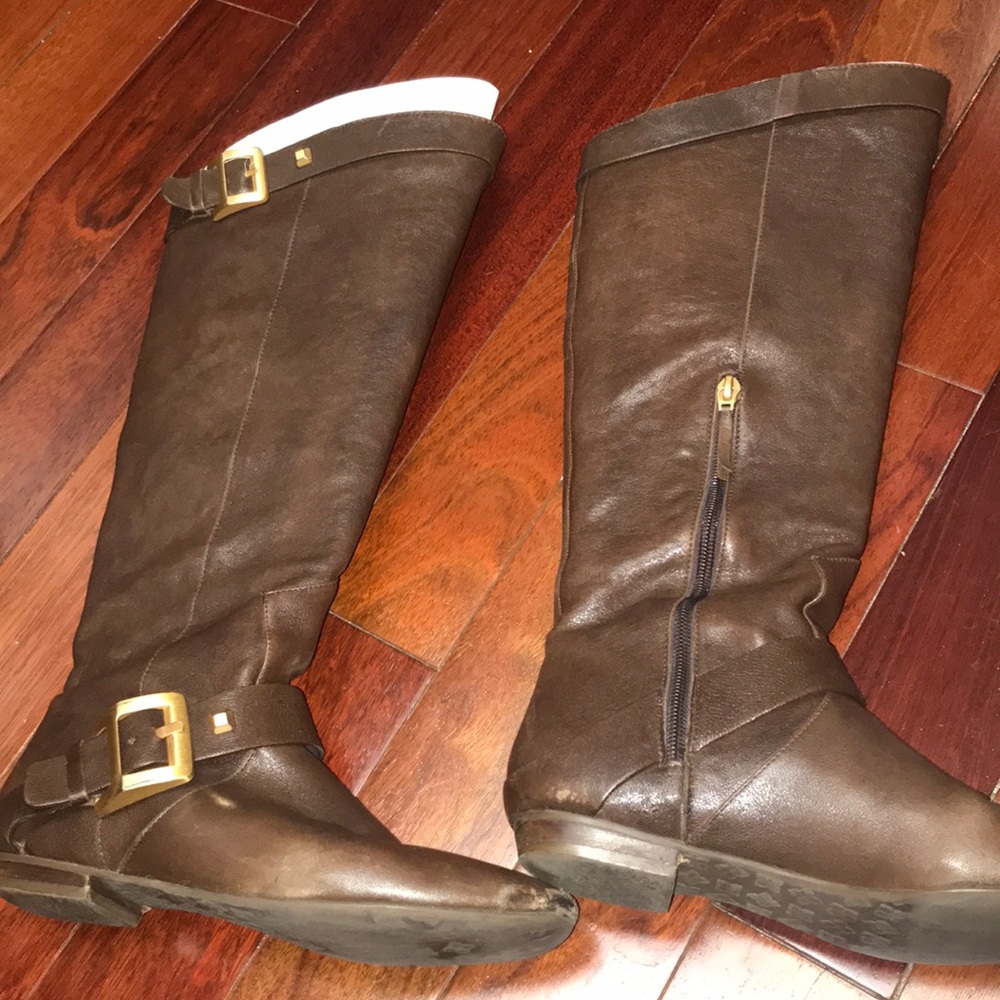 BCBG brown leather knee high riding boots